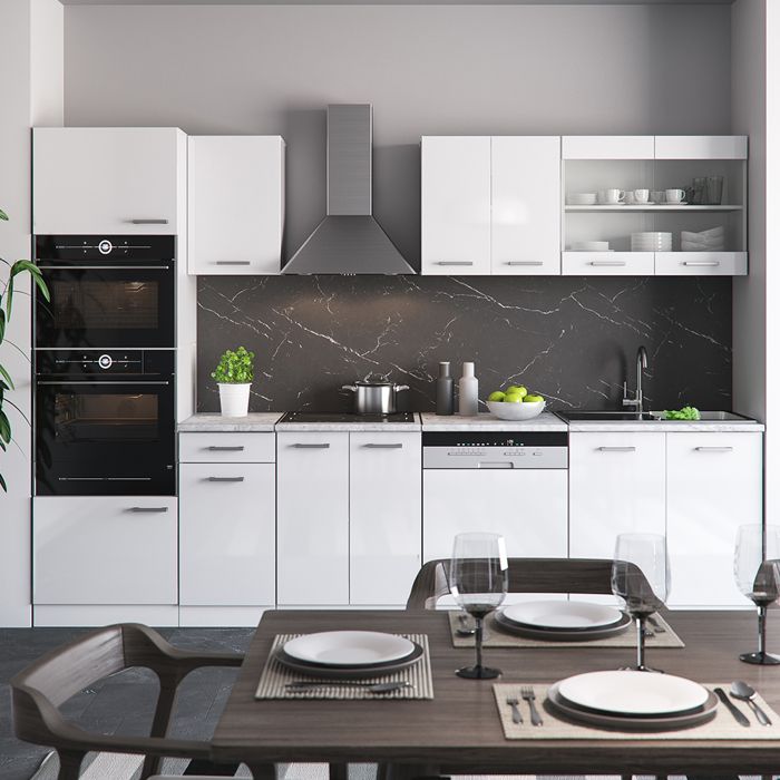 Vicco Cuisine R-Line, Artisan Chêne/blanc, 300cm Avec Armoire Haute Sans Pt 93186535