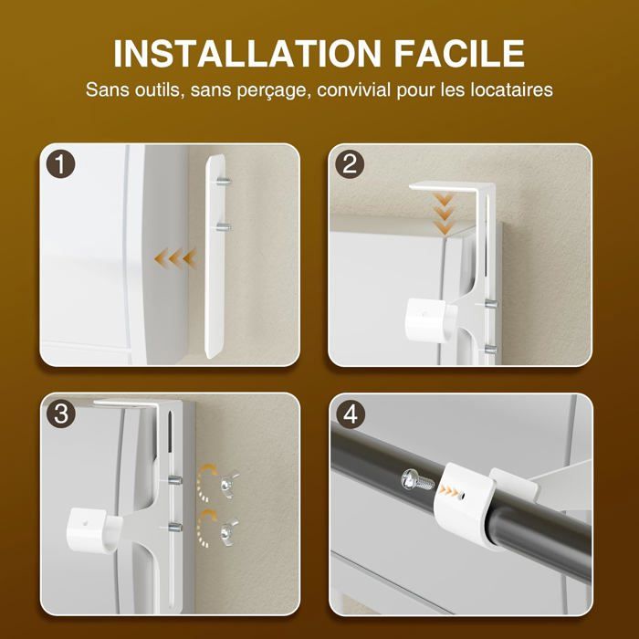 Solution Rideau Temporaire Lot De 2 Supports Tringle à Rideaux Sans Perçage - Métallique, Pour Coffre Volet Roulant 20-28 Mm, Blanc Solution Rideau Temporaire Lot De 2 Supports Tringle à Rideaux Sans Perçage - Métallique, Pour Coffre Volet Roulant 20-28 Mm, Blanc