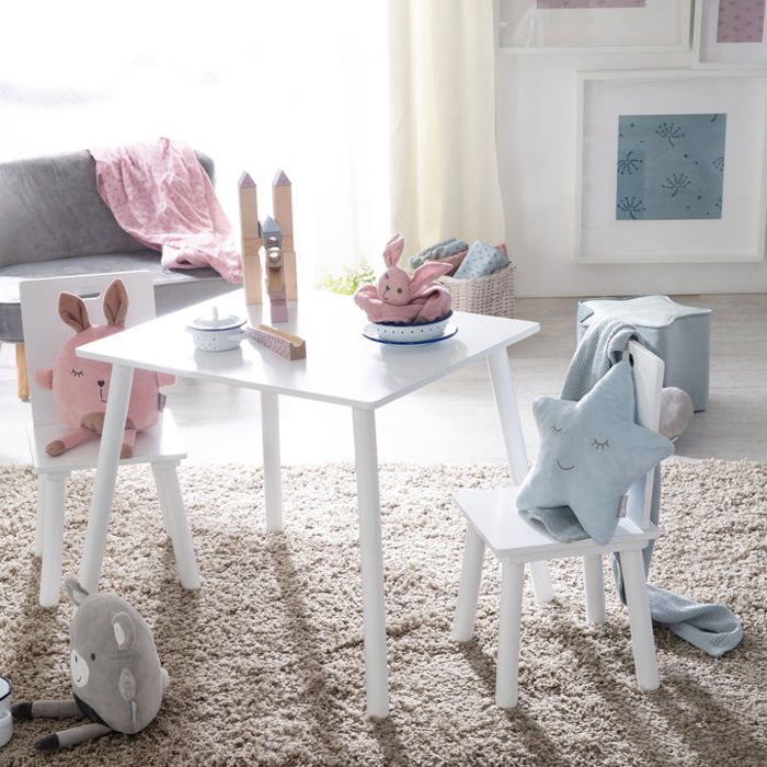 Ensemble table et 2 chaises enfant en bois - Motif lapin 'Roba miffy