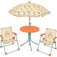 FUN HOUSE Fruity's Salon de jardin - 1 table H.46 x ø46 cm, 2 chaises H.53xl.38,5xP.37,5 cm et 1 parasol H.125 x ø100 cm-0