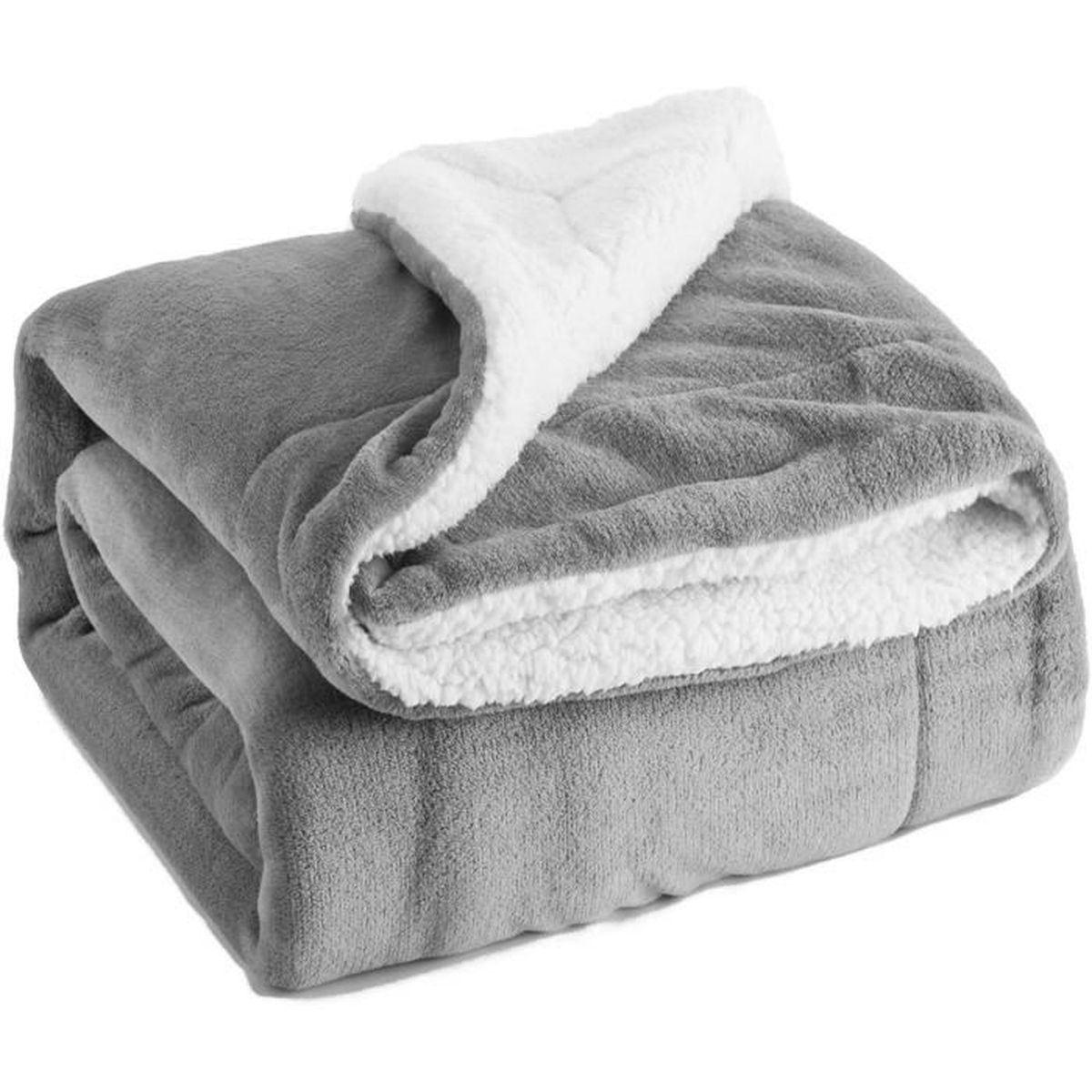 Plaid doubleface en sherpa et microvison, 130 x 160 cm,Gris foncé
