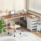 TOPESCT Bureau d'angle en Forme de L-Etagères de rangement-Support D'écran-Grand plateau-bureau gaming angle-150 x 120 x 75cm,Blanc