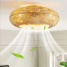 PRUMYA Ventilateur de plafond 6 Vitesses 50cm Silencieux Rotin Naturel Tissé Lampe de Plafond pour Salon Chambre Salle à Manger Lumière