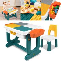 LZQ Table pour enfants 5 en 1 avec chaises Set Table pour enfants Chaise Briques Table de jeu avec 2 chaises Plateau de table