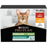 Nourriture pour chat adulte stérilisé PRO PLAN - Boeuf Poulet - 10x85g Pochons