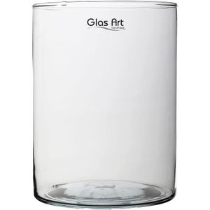 Vase cylindre décoratif en verre transparent, Diam.15 x H.40 cm