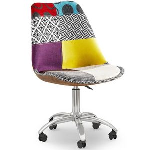 CHAISE DE BUREAU Chaise de Bureau Pivotante - Tissu Patchwork - Ray Multicolore 48 - Blanc - Tissu