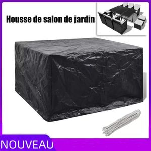 HOUSSE MEUBLE JARDIN  LesSaisons© Housse de salon de jardin Résine tressée 8 œillets 172x113cm noir