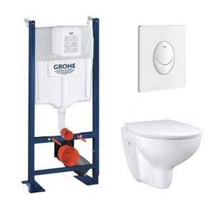 WC - TOILETTES GROHE Pack WC sans bride Bau Ceramic avec abattant + Bâti support WC Rapid SL + plaque de commande Start, Blanc Alpin