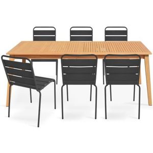 Ensemble table et chaise de jardin Ensemble de jardin extensible en bois OVIALA avec 6 chaises métal gris anthracite