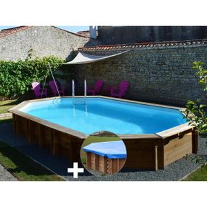 PISCINE Kit piscine bois Sunbay Safran 6,37 x 4,12 x 1,33 m + Bâche hiver