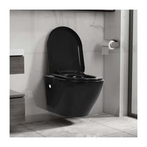 WC - TOILETTES WC suspendu sans rebord en céramique noir - VIDAXL