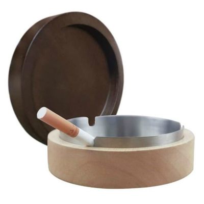 Cendrier En Bois Avec Couvercle - Anti-Odeurs Intérieur Extérieur - Doublure Inox 9,8cm Noir
