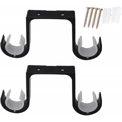 Supports De Tringle à Rideaux Double En Métal Robuste - Noir, Fixation Plafond/mur, Charge 50 Kg