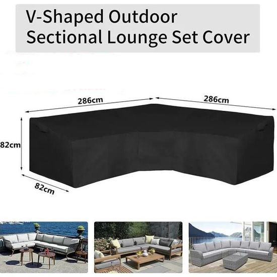 Housse De Canapé D'Angle En V Imperméable – Noir – 178x86x86 Cm – Protection Jardin Premium