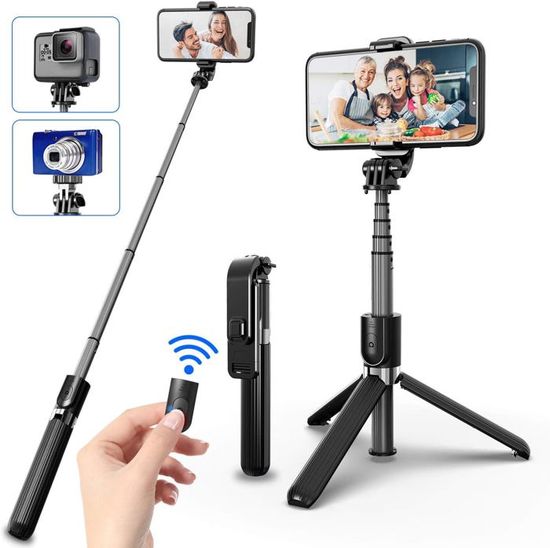 Perche à Selfie Quadripode Avec Lumière LED Rechargeable - Extension 19,3 à 104,1 Cm - Télécommande Bluetooth - Trépied Flexible