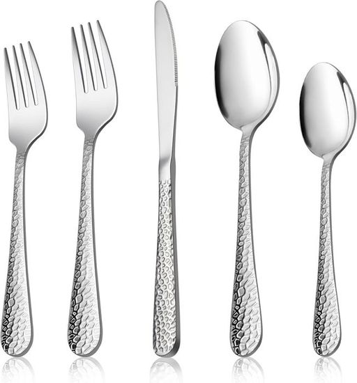 12 Cuillères à Café Acier Inoxydable - Design Martelé, 13,6cm