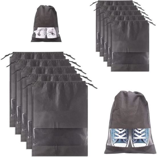 Lot De 10 Sacs à Chaussures De Voyage Réutilisables - 44x32 Cm, Gris - Parfait Pour Rangement Et Voyages