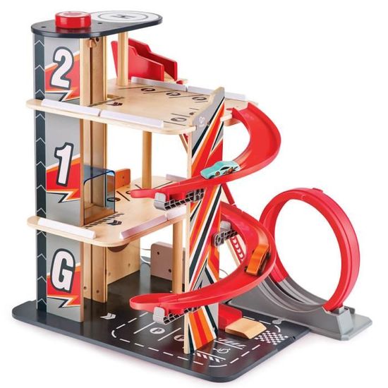 Garage Looping HAPE - Garage en bois et plastique sur 3 niveaux pour enfants dès 3 ans