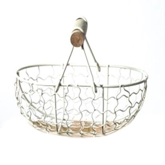 Panier Rétro En Métal Avec Poignée Bois - Noir, 12x12x18 Cm, Pour Fruits, Légumes, œufs, Déco