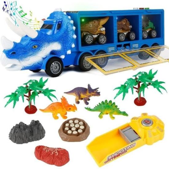 Camion Transporteur Dinosaure Avec 12 Voitures Et Circuit 160 Cm - Jouet Pour Garçons 3-6 Ans, Pliable - 12