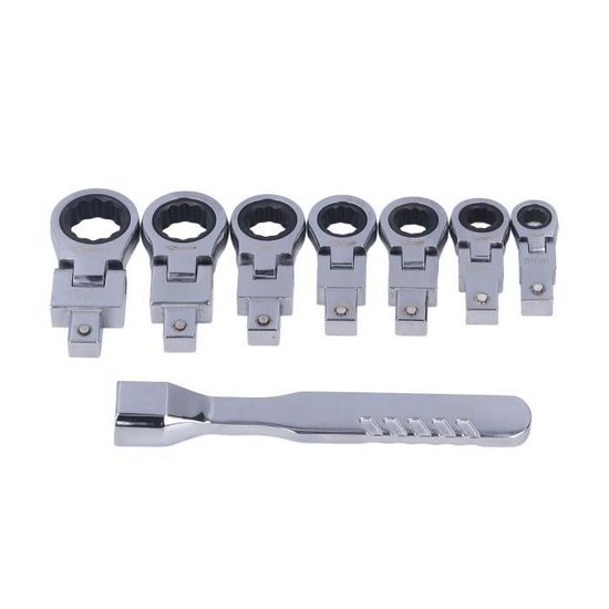 Kit Clé à Tête Flexible 180° Avec 8 Têtes - Clé à Cliquet Rotative Pour Espaces Étroit