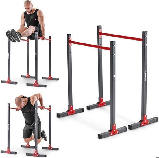 Barres Parallèles Ajustables Hop-Sport HS-1010K Avec Gants - Station Pompes Et Dips Maison