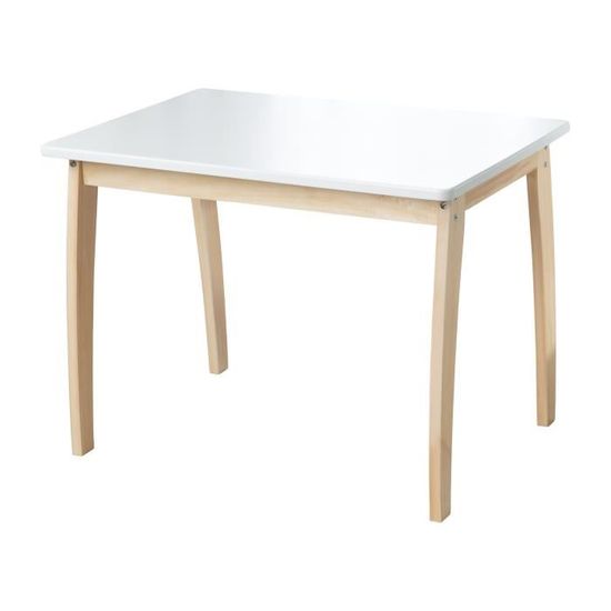 Table pour enfant en bois massif - ROBA - Plateau MDF laqué blanc - HxLxP : 56 x 76 x 52 cm - Meuble bébé