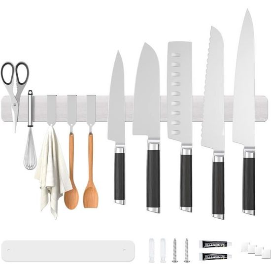 Fousenuk Porte Couteau Aimanté 40cm Inox - Barre Magnétique Murale Extra-Forte Pour Cuisine, Sans Perçage