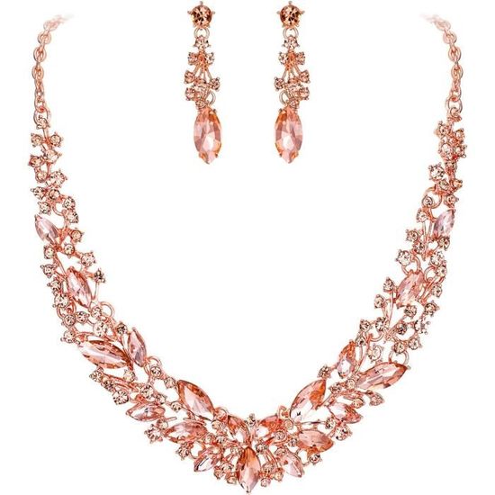 Parure Complète Femme En Or Jaune Plaqué 750 Avec Pendentif Cœur Et Zircon – Style Romantique