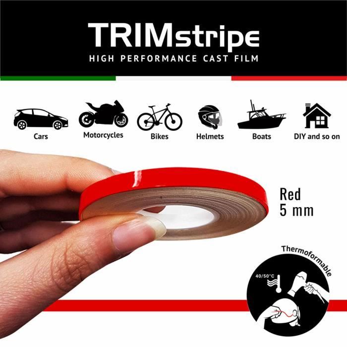 Bandes Adhésives Décoratives 4R - Triple Bande Rouge 16mm X 10m - Pour Voiture, Moto, DIY