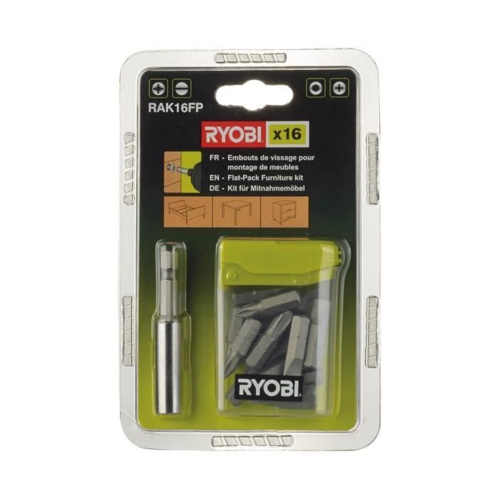 Ryobi Set 16 Embouts vissage spécial meuble