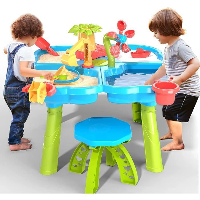 jouets d'été pour enfants Dekimasu Fondocommerce Table à sable 4 en 1 bac à sable 21 pièces avec jouets de plage pour enfants table de jeux sensoriels pour enfants 