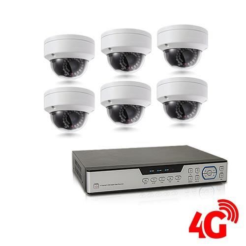 Kit de vidéosurveillance 3G 4G intérieur-extérieur avec enregistreur IP 1To et 6 caméras dôme HD 1080P WIFI