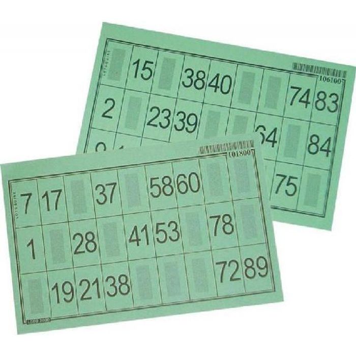 100 Cartons-feuille loto vertes numérotés 10 x 15 cm S