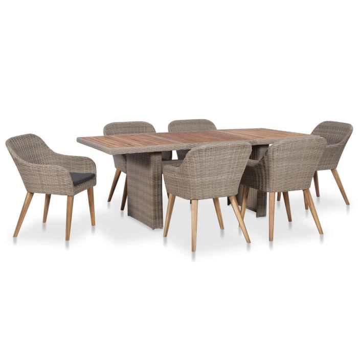 Salon de jardin avec coussins 7 pcs Résine tressée -Sierreshop