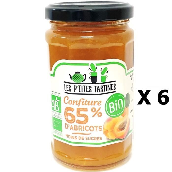 Lot 6x Confiture abricot 65% Bio - Les P'tites Tartines - pot 255g