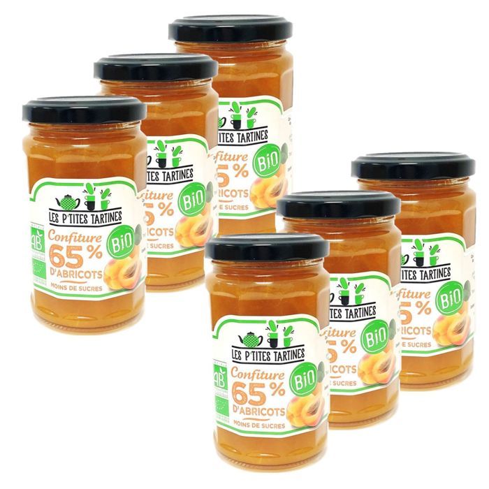 Lot 6x Confiture abricot 65% Bio - Les P'tites Tartines - pot 255g