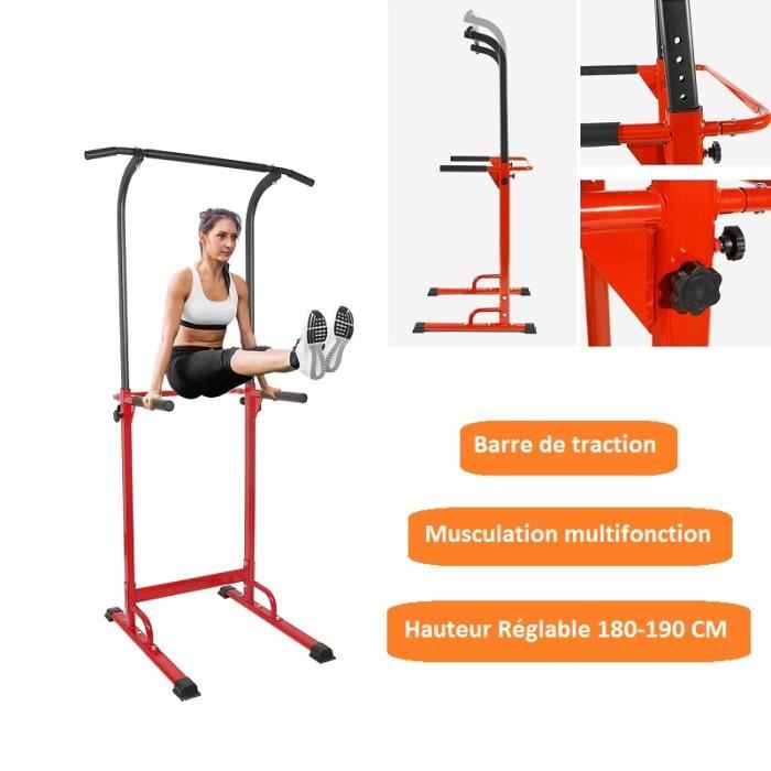 YOU. Barre d'Entraînement Gym Noir | musculation traction Hauteur Réglable 180-190 CM | Fitness pour l'Ecole, Maison, Jardin