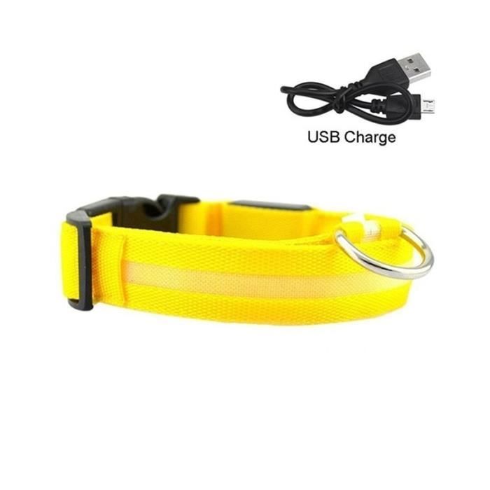 Collier de chien lumineux chargeur USB Interrupteur clignotant, en Nylon, collier pour - Type Yellow-L 45-52 CM