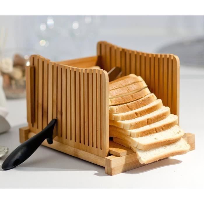 Kenley trancheuse à pain en bambou pour pain fait maison & Cakes – Compact, réglable, pliable Slice Box Cutter avec planche à