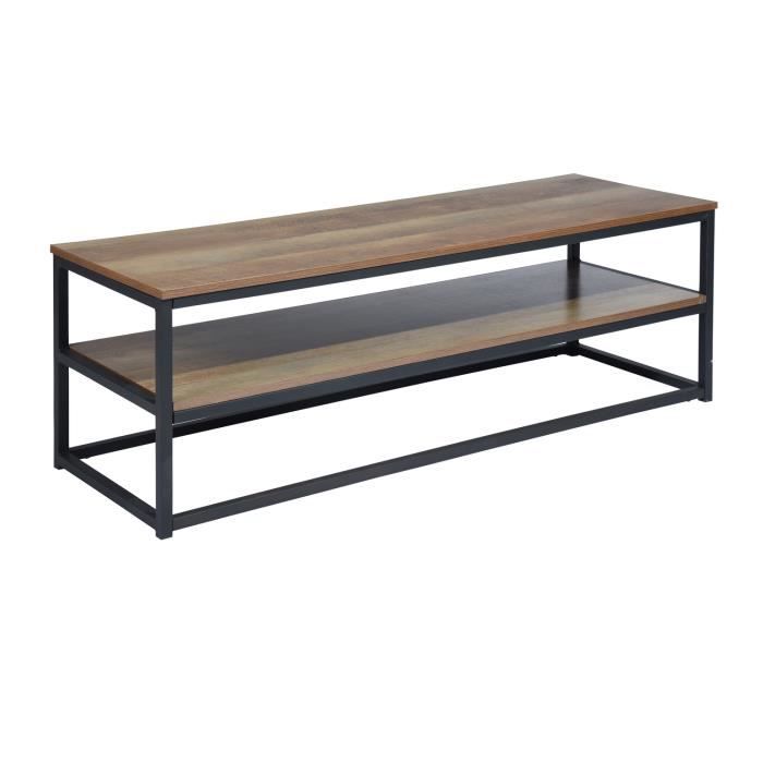 MEUBLES COSY Meuble TV Multifonction,Table basse d'appoint,Design 3 Tablettes en Panneau Bois Marron et Métal Peint Noir - 120x40x42