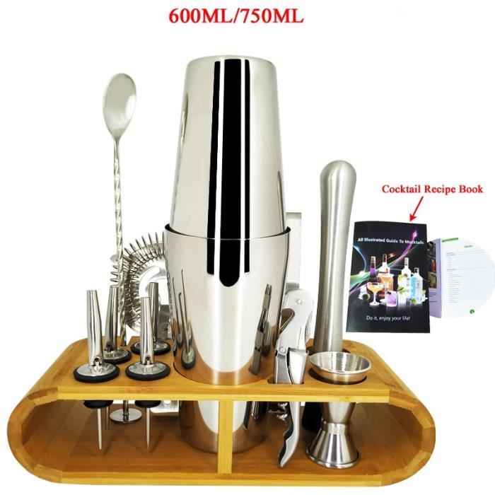 Accessoires bar,Ensemble de secoueur de Cocktail de Kit de barman de Boston de 11 pièces ensemble - Type 750 600ML With Rack