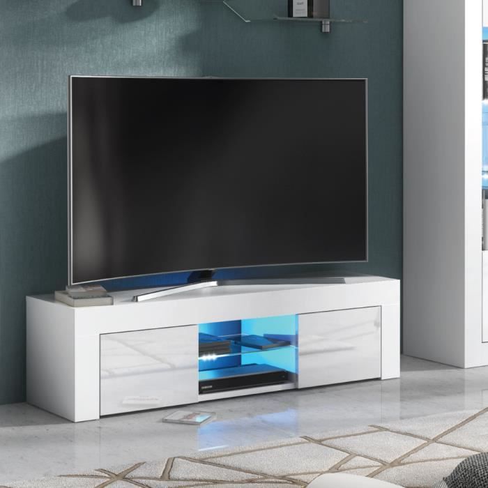 Dripex Meuble TV moderne décor Blanc avec étagères et placards de Rangement - Support télévision - 130 cm
