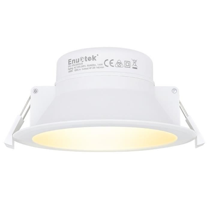 14W Lampe Spot LED Encastrable Plafond Eclairage Plafonnier Encastrable Blanc Chaud 3000K 220V IP44 Trou Plafond Φ120-140MM ENUOTEK