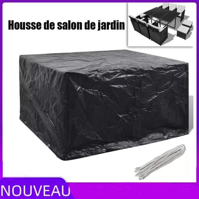 LesSaisons© Housse de salon de jardin Résine tressée 8 œillets 172x113cm noir