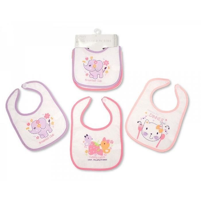 Lot de 3 bavoirs naissance pour bébé fille rose animaux doublés imperméables