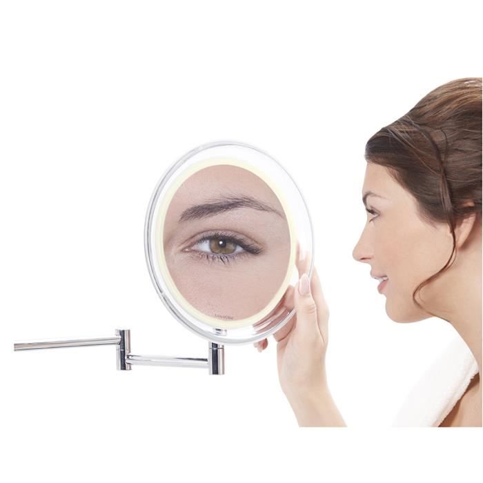 LANAFORM WALL MIRROR - Miroir mural - 1 face grossissante x10 - Eclairage LED - Look design