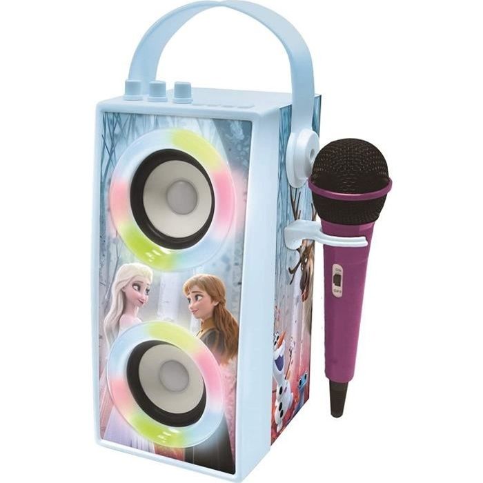 Lexibook- Disney La Reine des Neiges-Enceinte Portable Bluetooth Micro, karaoké, Effets Lumineux, sans-Fil, USB, Carte SD, Batterie