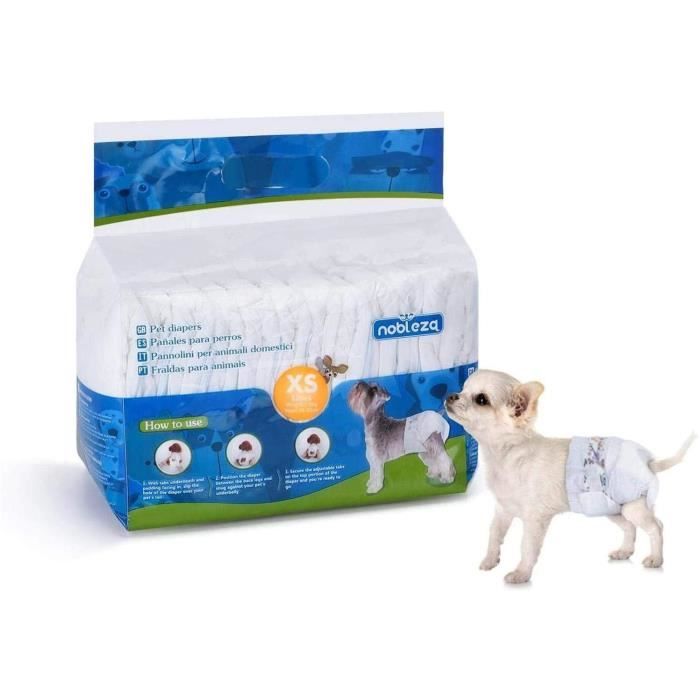 Nobleza - Pack de 12 couches jetables pour chien, bien-être et confort. Extra absorbantes. Taille XS (1 à 2kg).